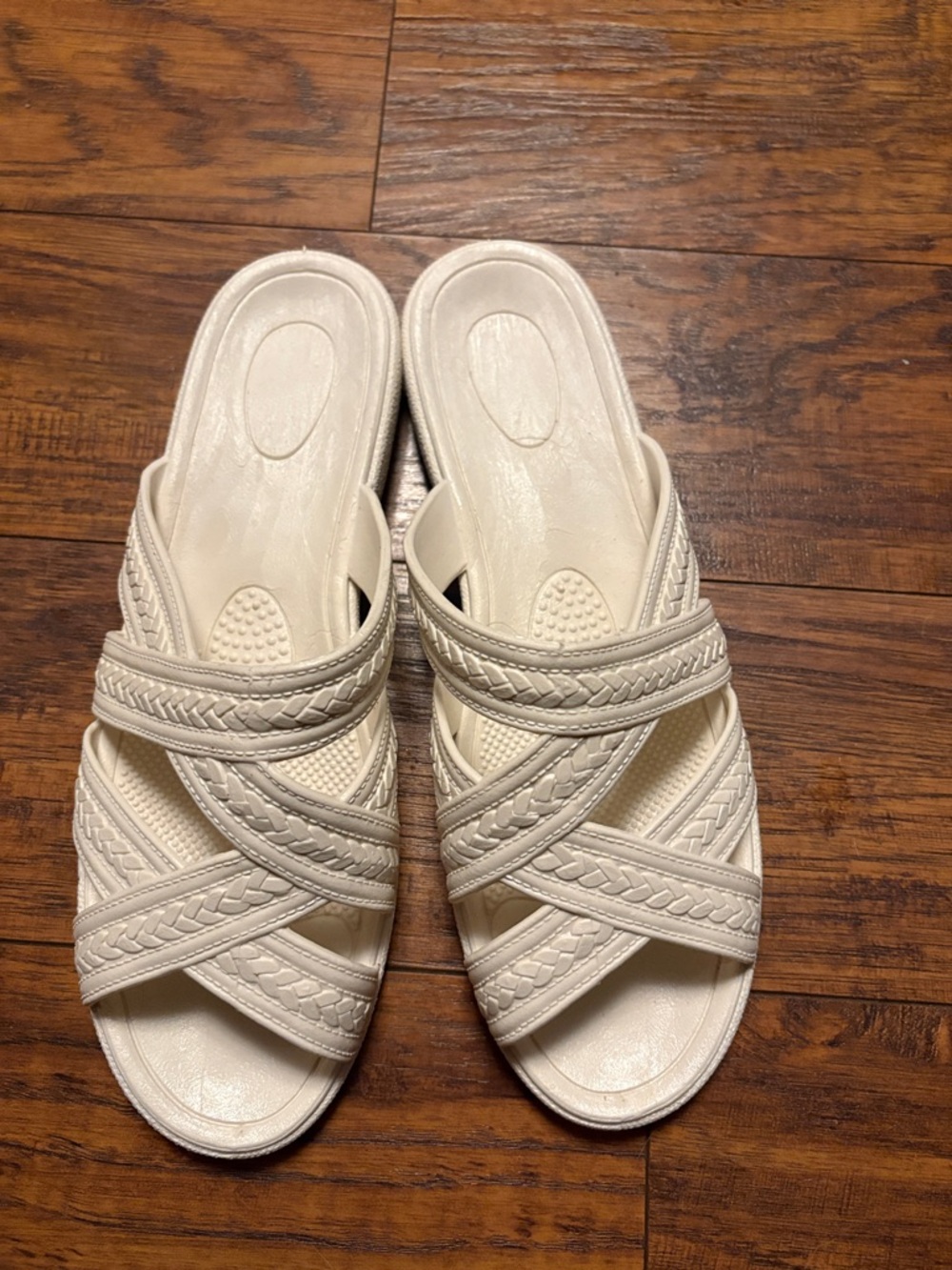 Okabashi White Braided Cross-Strap Slide Sandals
